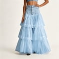 thumbnail image 2 of Wxolcjlv Women's Denim Patchwork Tulle Maxi Skirt Button Front Tiered Layered Skirts, 2 of 4