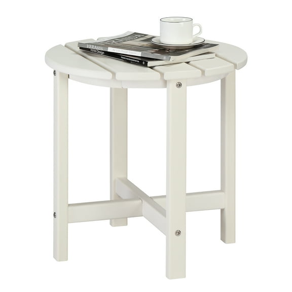 Xilee Round Outdoor Side Table Single Layer  Storage Patio Side Table,HDPE Weather Resistant End Table for Pool, Patio & Porch, Small Outdoor Table White
