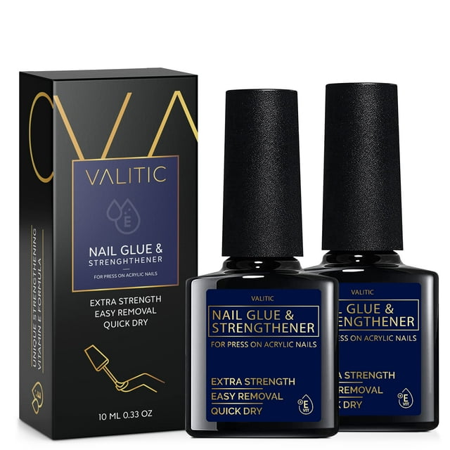 Pegamento y fortalecedor de uñas VALITIC para uñas acrílicas, paquete de 2