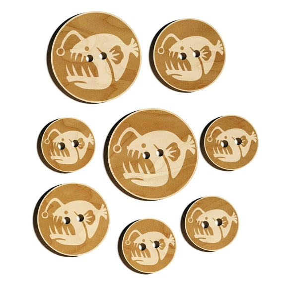 Toothy Angler Fish Wood Buttons for Crochet Knitting Sewing DIY Craft - 1.00 Inch Medium (7pcs)