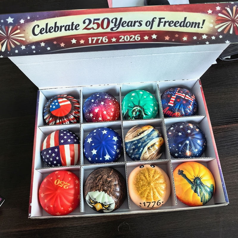 12 Pcs Liberty Dumplings 1776-2026 USA 250 Year Anniversary Dumpling Squishies, Squishy Fidget Fidget Toys for Anxiety Relief, 250 Anniversary USA Giant Glitter Dumplings Box for Adults (Muticolor)