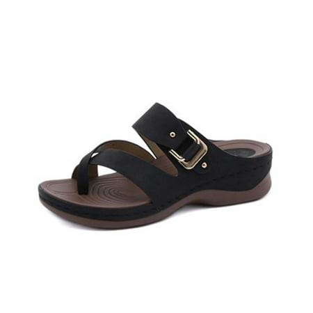 

Penkiiy Summer Sandals Women Slides for women Cork Footbed Womens Slides w/Straps Womens Sandals Comfortable Spring break outfit Women Footwear 39 Black