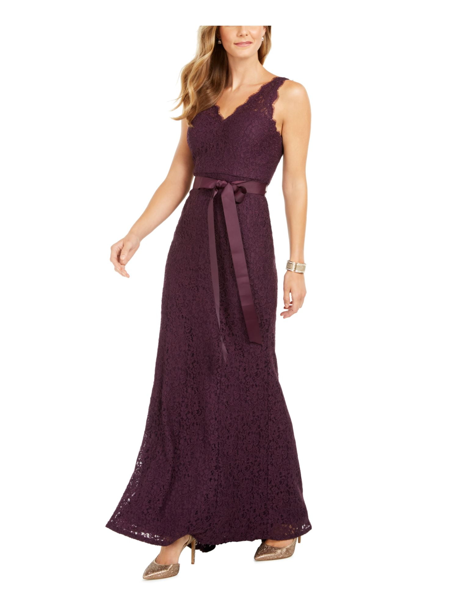 ADRIANNA PAPELL Womens Purple Lace Sleeveless V Neck Full-Length Formal  Sheath Dress 12