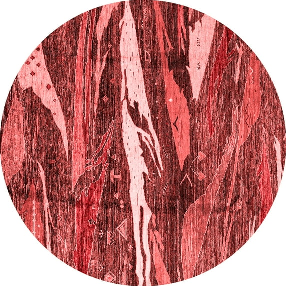 Ahgly Company Machine Washable Indoor Round Abstract Red Modern Area Rugs, 4' Round