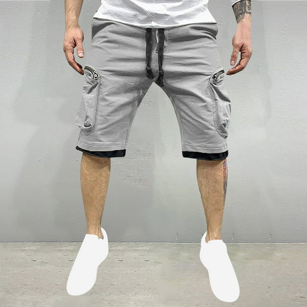 pstuiky Pantalones cortos para hombre, Pantalones cortos de trabajo rectos y holgados con múltiples bolsillos de moda de verano para hombre Pantalones cortos de entrenamiento