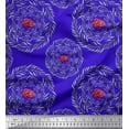 thumbnail image 1 of Soimoi Blue Japan Crepe Satin Fabric Floral & Laurel Leaves Print Fabric by The Yard 44 Inch Wide, 1 of 3