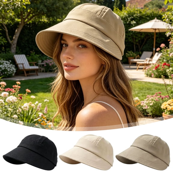 UNLLLL Summer Sun Protection Hat, Wide Brim Bucket Hat with Breathable Canvas, Casual Visor Cap for Outdoor Activities, for Gardening Hiking Beach and Daily Wear (Khaki)