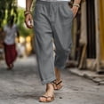 thumbnail image 2 of YLSDY Men's Summer Long Pants Loose Stretchy Waist Casual Drawstring Cotton Linen Trousers Lightweight Vacation Beach Pants Gray M, 2 of 5