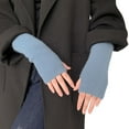 thumbnail image 2 of D-GROEE 1 Pair Fingerless Gloves for Women Thumb Hole Half Finger Gloves Winter Stretchy Woolen Yarn Knit Fingerless Mittens, 2 of 8