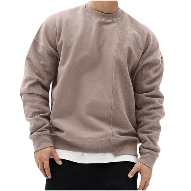 Chemises à Enfiler pour Hommes Chemises Décontractées Patchwork Mode Col Rond Chandail Chaud Chandail en Molleton Blouse