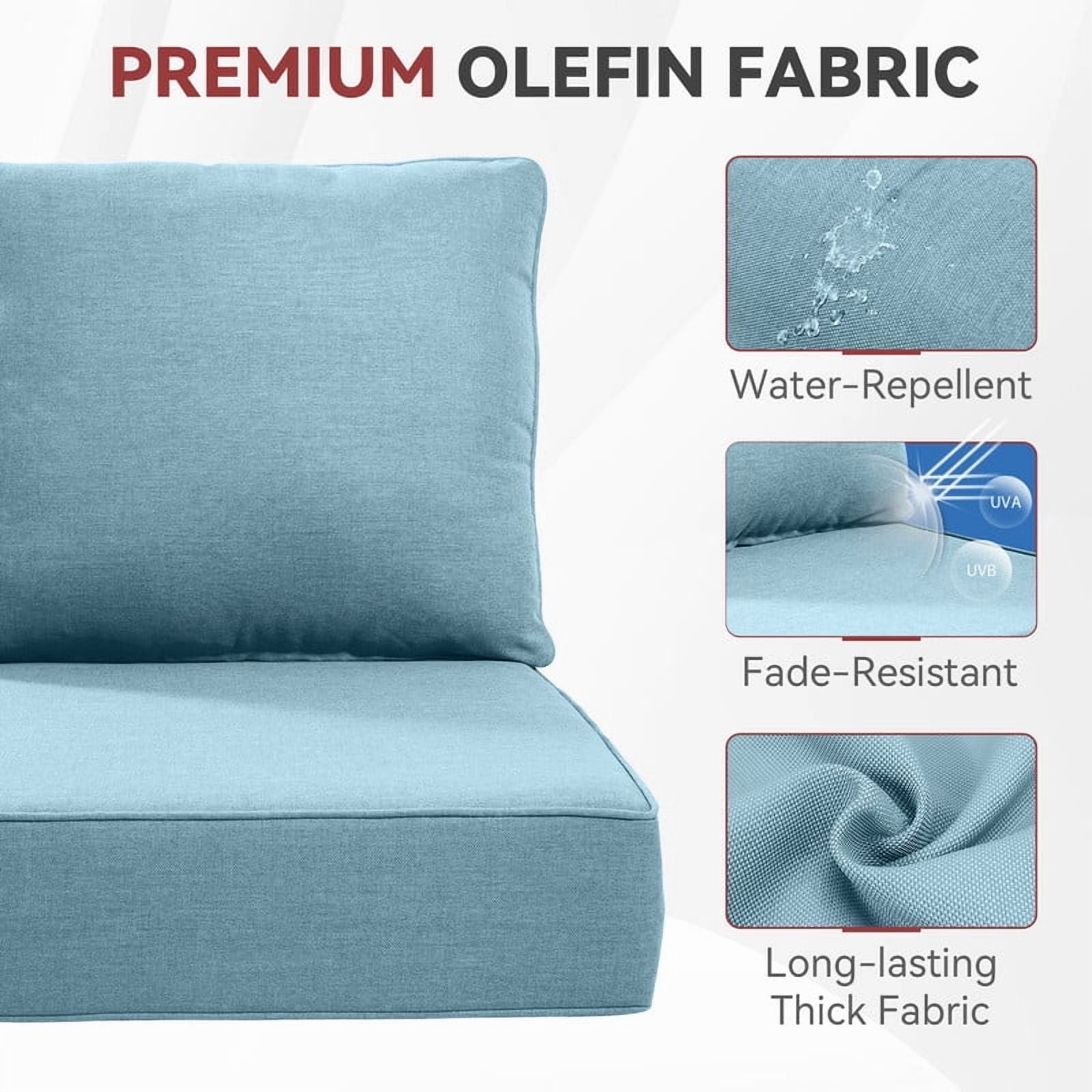 Gymojoy 24 in. x 24 in. x 6 in.Deep Seat Cushion Set, Olefin 4-Piece Deep Seating Outdoor Replacement Lounge Chair loveseat Sofa Cushion in Babyblue