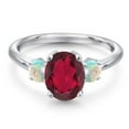 thumbnail image 3 of Gem Stone King 925 Sterling Silver Ruby Red Mystic Quartz and Simulated White Opal Engagement Ring for Women | 2.30 Cttw | Oval 9X7MM | Gemstone Birthstone | Size 9, 3 of 6