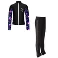 thumbnail image 3 of Sinleey Kids Girls Ice Skating Outfits Long Sleeve Zipper Skating Jacket with Shiny Leggings Black 10, 3 of 4