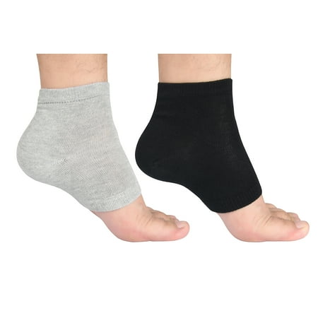 2 Pairs Unisex Moisturize Gel Heel Socks Vitamin Cracked Skin Soften Repair Open Toe Day Night Care Heel Sleeves (Black + (Best Way To Soften Heels)