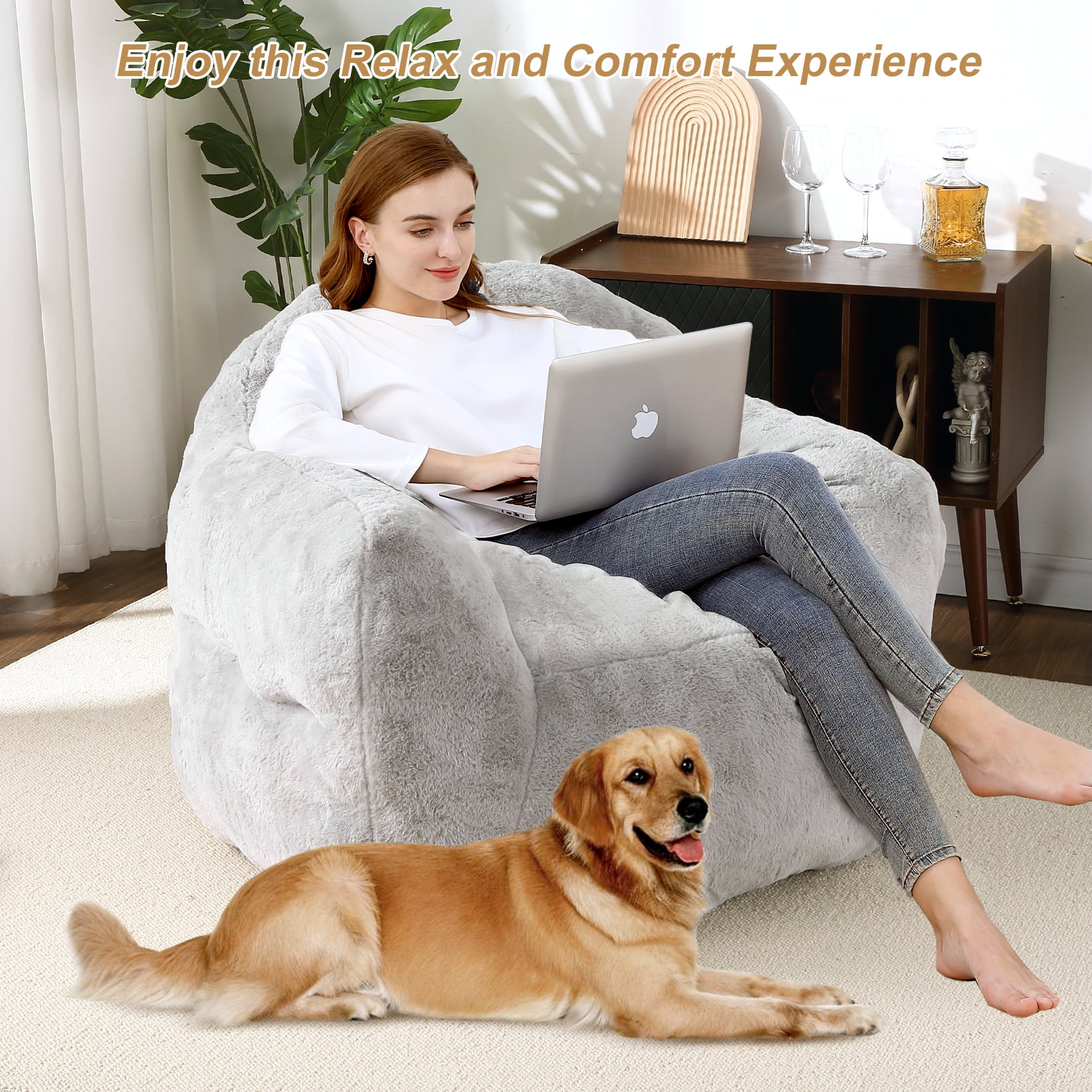 Extra Large Bean Bag Chair 39 Inch,Pre-Filled Plush Beanbag Sofa for Adults, Kids & Teens, Comfortable Lounge Chair for Bedroom & Living Room