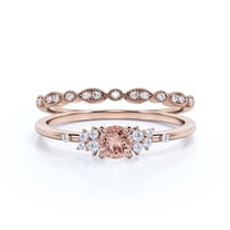 Minimalist 1.25 Carat Round Cut Morganite And Diamond Moissanite Engagement Ring, Wedding Ring in 925 Sterling Silver With Rose Gold Plating Promise Ring, Anniversary Ring, Bridal Set, Matching Band