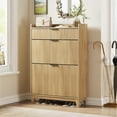 thumbnail image 2 of VEANERWOOD Fluted Shoe Cabinets with 2 Flip Drawers, Freestanding Narrow Shoe Rack Organizer with Drawers, Up To 20 Pairs, 2 of 9