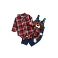 thumbnail image 2 of Spring Autumn 2Pcs Newborn Baby Boys Clothes Sets 3M 6M 9M 12M 18M Plaid Rompers+Cartoon Dog Pattern Long Suspender Pants, 2 of 10