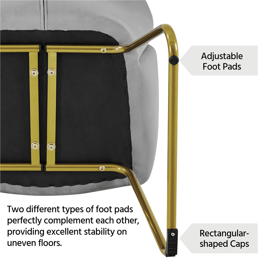 Alden Design Pack of 2 Velvet Armchair Dining Chair with Golden Metal Legs for Living Room/Bedroom/Kitchen, Gray
