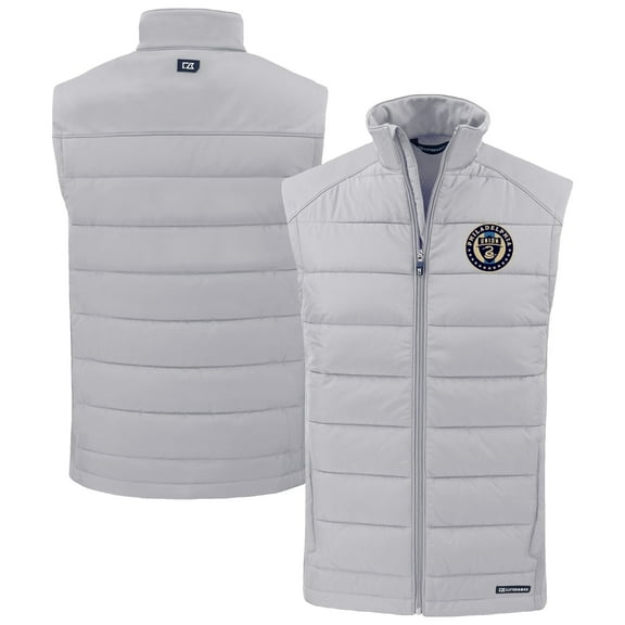 Men's-Cutter & Buck Gray Philadelphia Union Evoke Hybrid Eco Softshell Recycled Full-Zip Vest