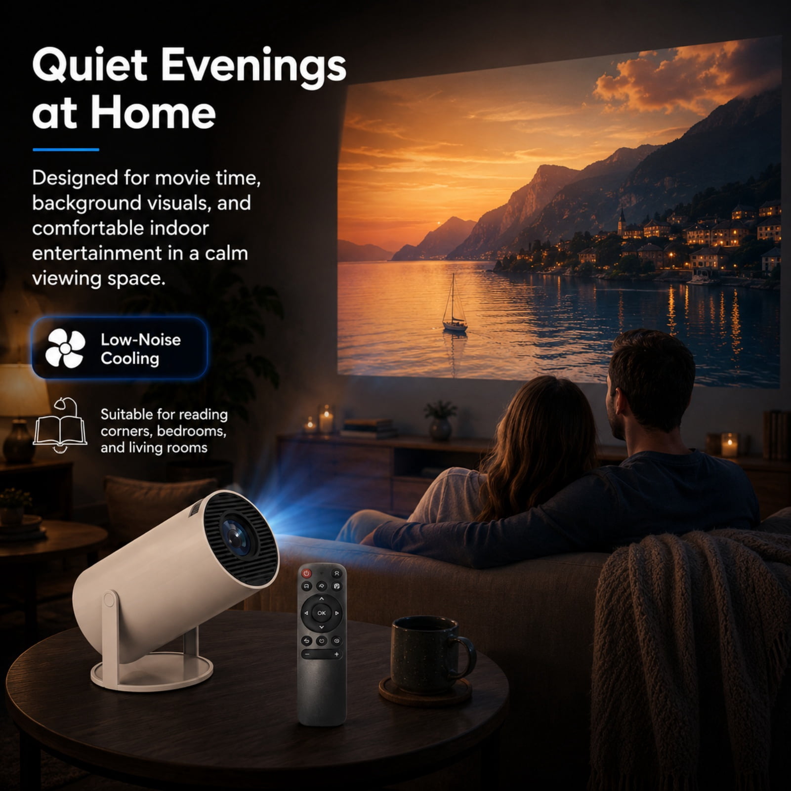 Simplifytech Cinex Mini Projector, Bluetooth 5.4 and Wifi 6 Capabilities, Flexible 180° Projection and Automatic Image Calibration, HD Input Support with Built-In Audio, Suitable for Indoor Use