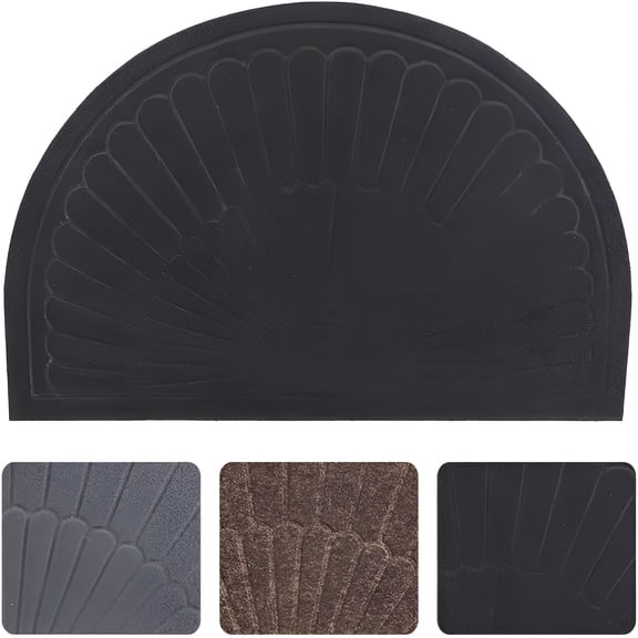 RLESO Black Half Circle Door Mat Indoor Entrance Welcome Mats for Front Door Small Half Round Doormat Outdoor Rubber Back Half Moon Entryway Mats Non Slip Rug for Entry Patio 18X30 Inch