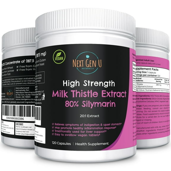 Milk Thistle 80% Silymarin Herbal Dietary Supplement, 120 Capsules by NextGenU