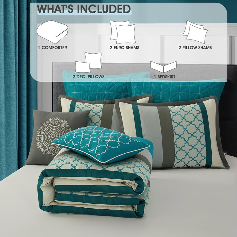 Lanco 8-Piece Comforter Set, Moroccan Peacock/Teal/Turquoise