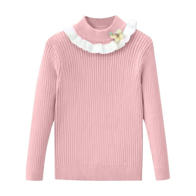 YUTK Ensembles Courts pour Fillettes en Solde Mode Fille et Garçon Pull Décontracté à Manches Longues Col Roulé Épais Rose