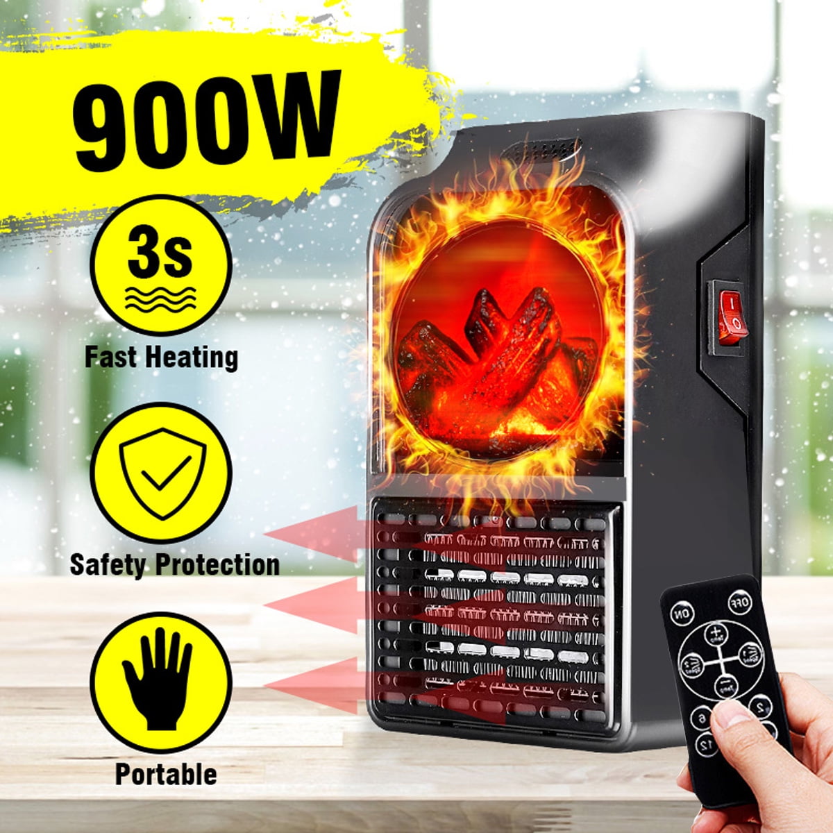900W 220V Remote Control & Timer Mini Electric Heater Fan Ceramic