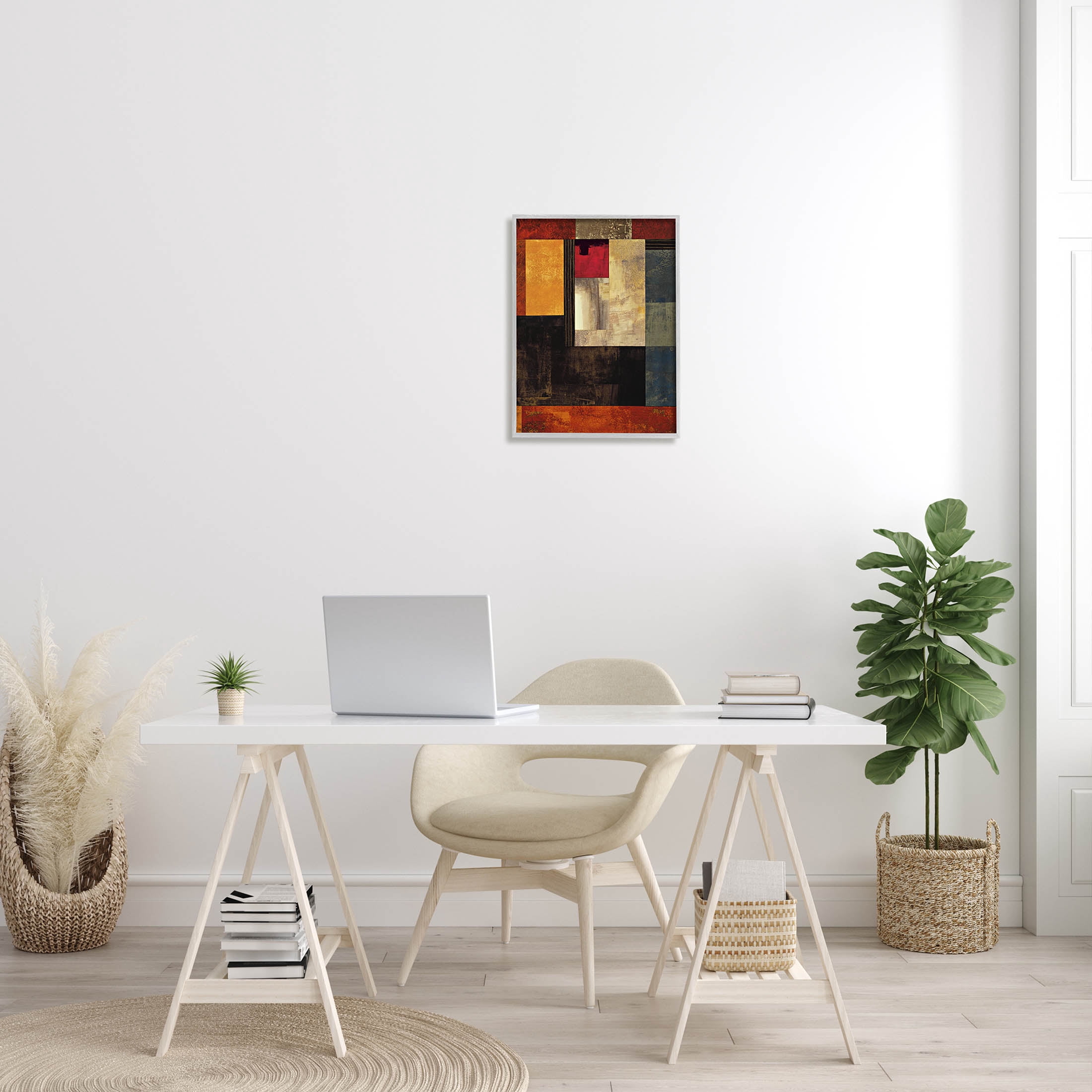 Rich Red Geometric Squares Abstract Graphic Art Gray Framed Art Print Wall Art