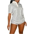 thumbnail image 2 of Viluyesy Tops Elastic Waist Short Pants 2PC Women Round Neck T-Shirt and Shorts Set Fashionable Tight Lapel Collar Shirt and Shorts Sets Two PC White Size M, 2 of 7