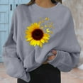 thumbnail image 2 of Women Graphic Sweatshirts No Hood Casual Long Sleeve Round Neck Sunflower Printed Loose Pullover Tops Gray M, 2 of 6