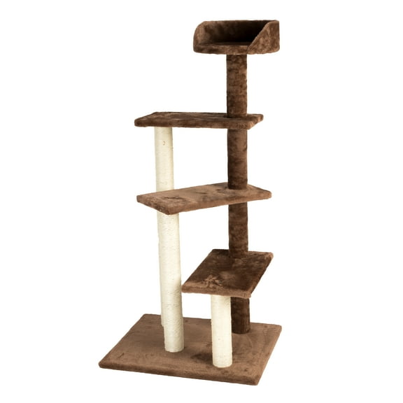 IRIS Four Tier Plush Cat Tree, Brown/Beige