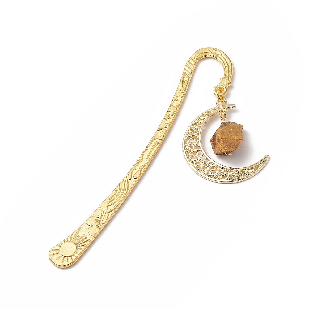 Natural Gemstone Bookmarks Alloy Hook Bookmark Moon Pendant Bookmark Golden 122mm
