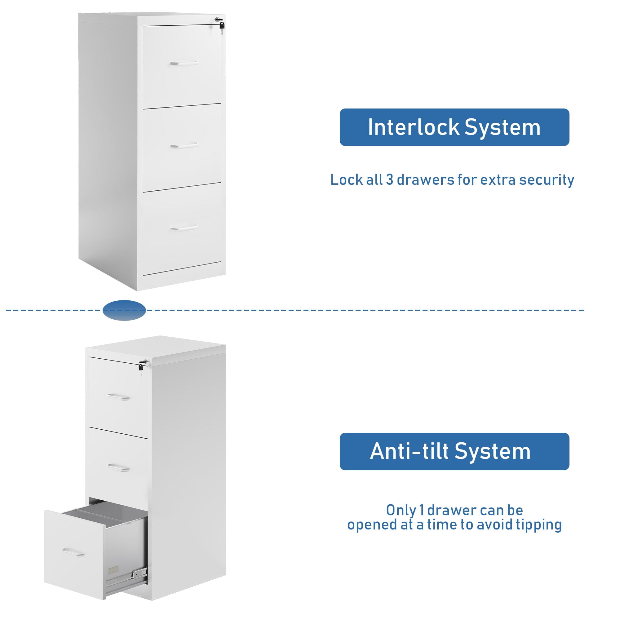 Ouyessir 15" Wide 3-Drawer Vertical White Steel File Cabinet, Metal Filing Cabinet for Home Office