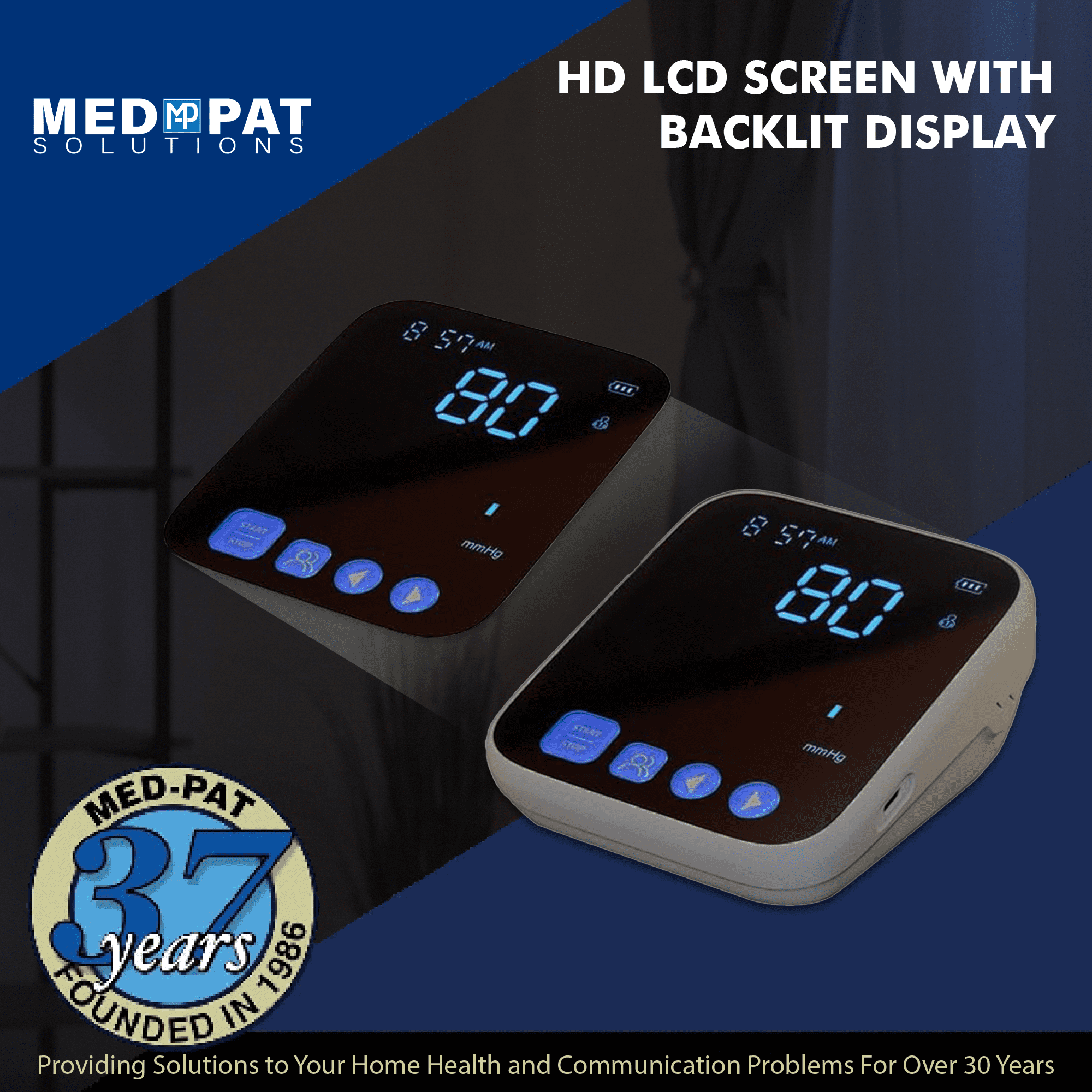 Med-Pat Digital Oscillometric Blood Pressure Monitor BP-S with Adjustable Cuff and Large LED Display, FDA Approved