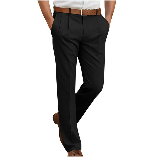 CHUANK Pantalon Habillé Classique pour Hommes, Pantalon Chino Formel Infroissable à devant Plat, Confort Décontracté, Coupe Régulière, Jambe Droite