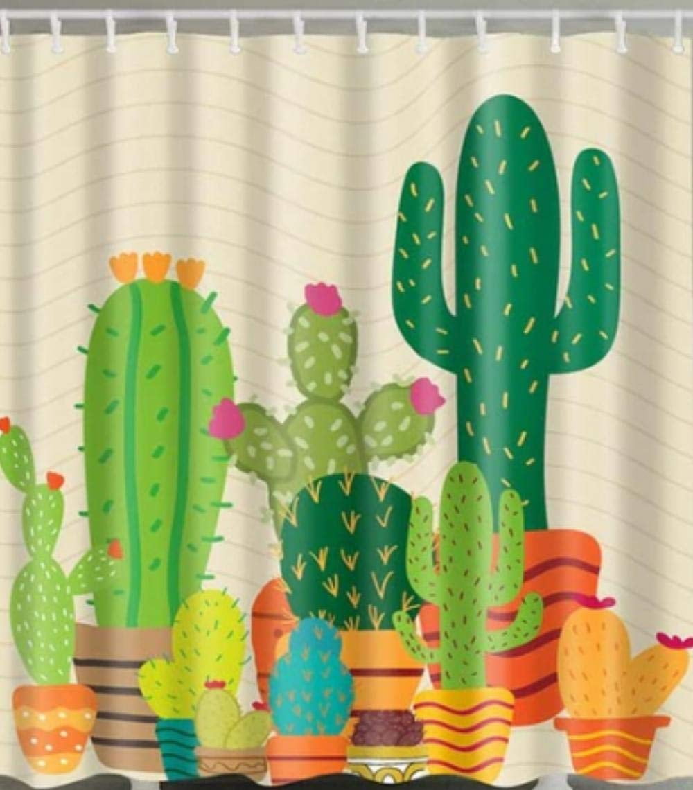 StrongDesigns Cactus Printed Shower Curtain | Size 70x70 | Waterproof ...