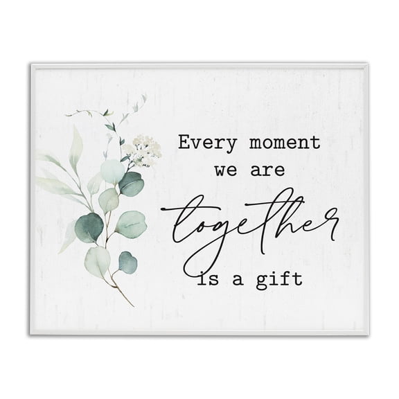 Stupell Industries Shabby Chic Romantic Together Typography Phrase Eucalyptus Floral Blossoms White Framed Giclee Art, 14 x 11, by Lettered and Lined