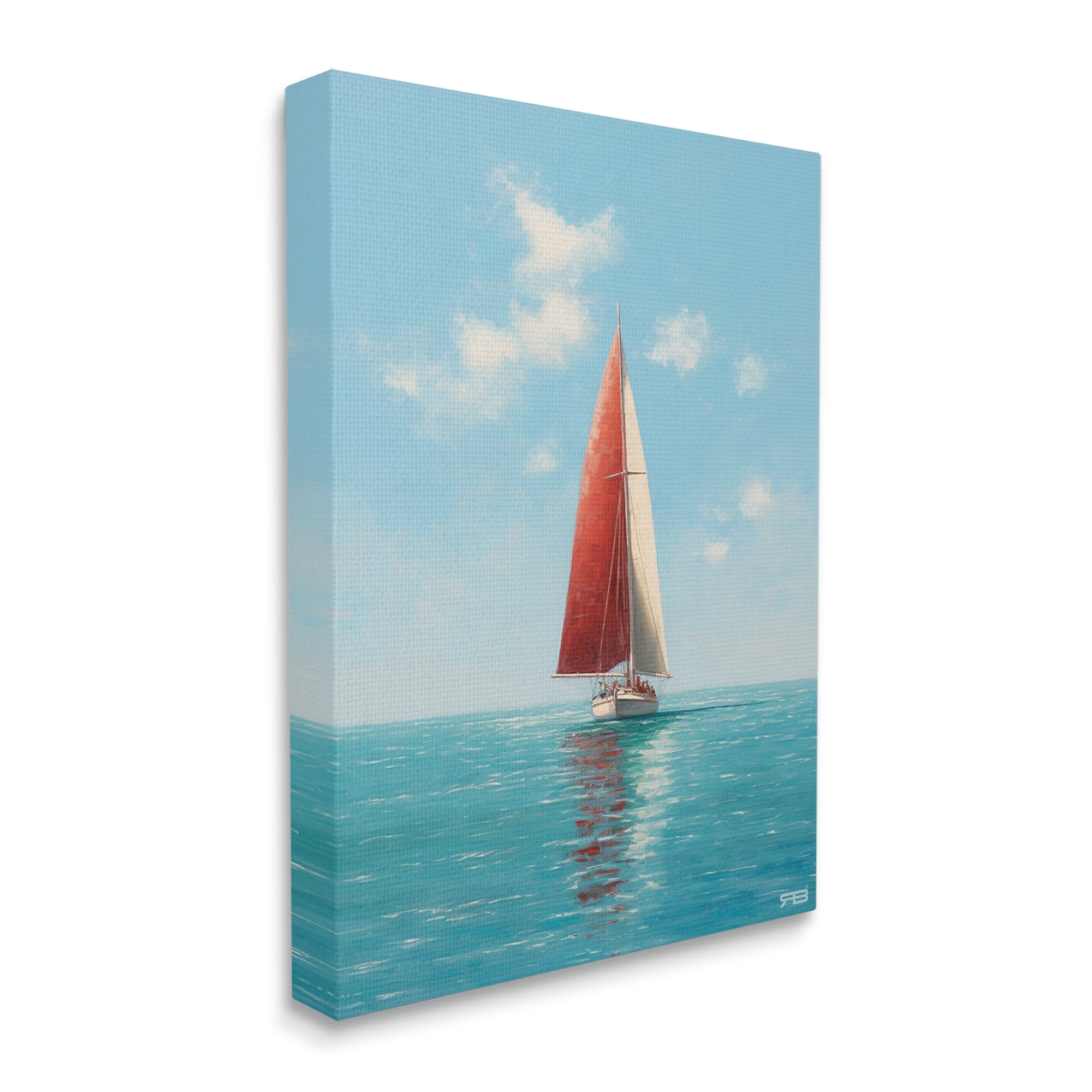 Stupell Industries Red Sailboat on Sea Transportation Painting Gallery Wrapped Canvas Art Print Wall Art, 36 x 48