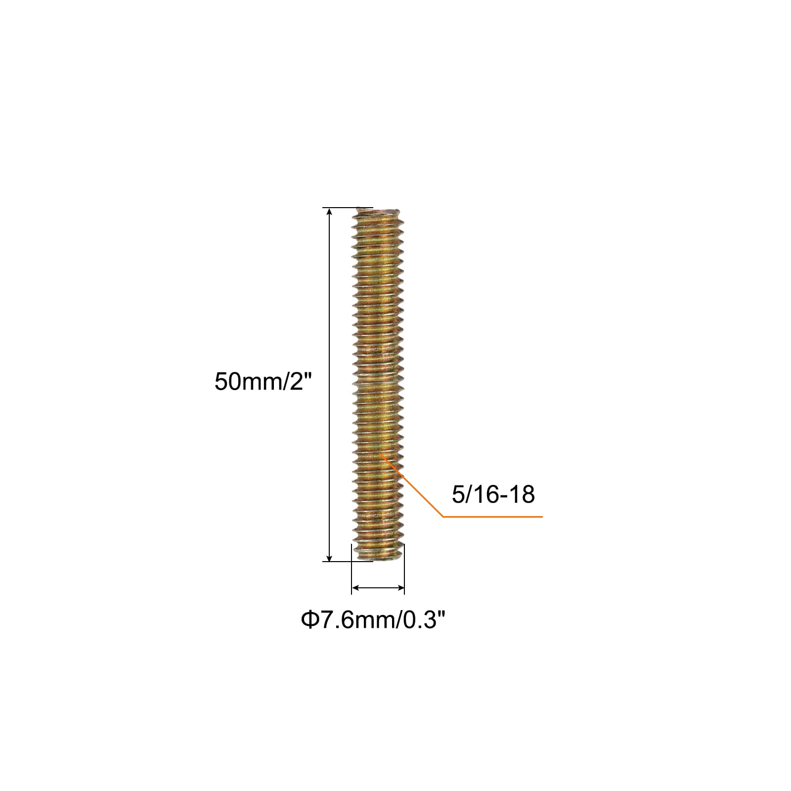 Uxcell 60pcs Fully Threaded Rods 5/16 x 2 Inch for Mounting Assembly Fastening, Colorful Zinc