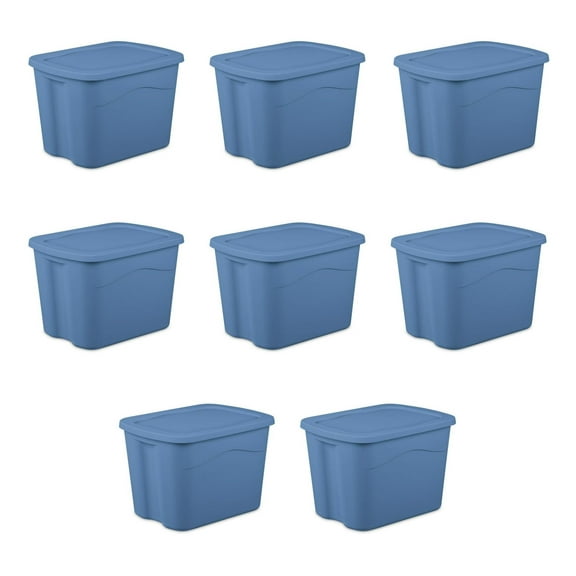 18 Gallon Storage Bins with Lids - 8 Pack, Light Blue - Plastic Storage Containers for Home, Garage, Holiday Decorations, Clothes, Toys - Durable Stackable Organizer Bins with Handles