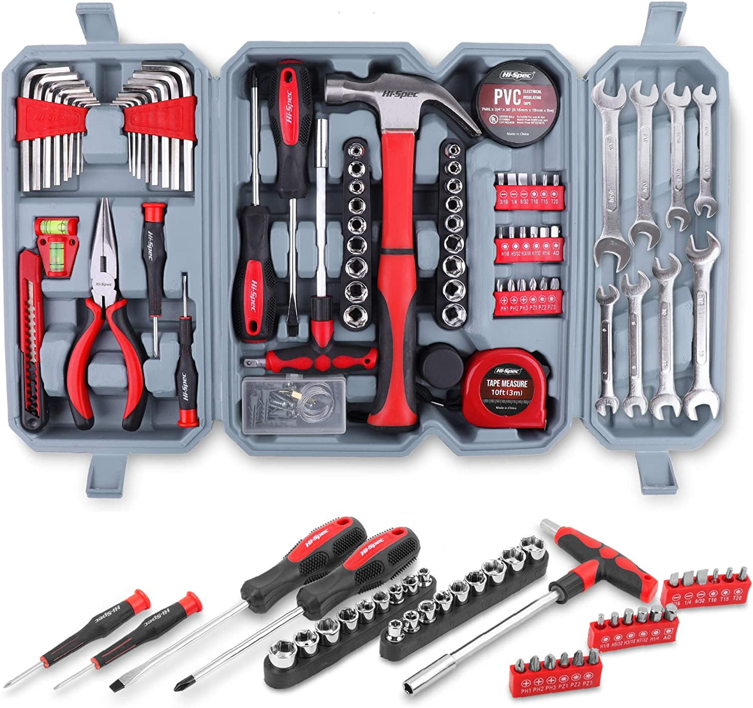 Hi-Spec 72 Piece Home & Garage Multi Tool Kit Set. Practical Hand Tools ...
