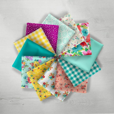 The Pioneer Woman 21" x 18" Cotton 12 Piece Vintage Floral Fat Quarter Bundle Fabric, Multicolor