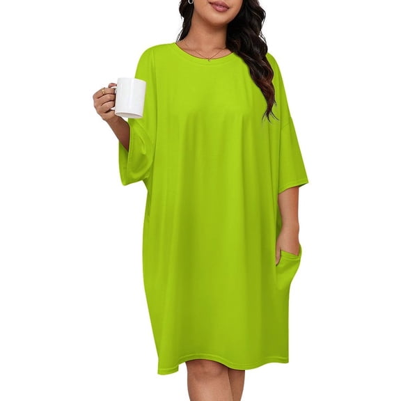 Bright Green Lime Neon Color Sleepshirts For Sleeping Travels Loose Sleepdress Pajama Dress Soft Nightdress Sleepwear