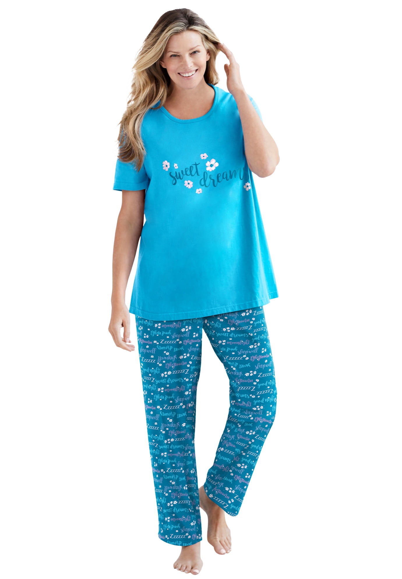 Dreams & Co Womens Plus Size Graphic Tee Pj Set Pajamas 