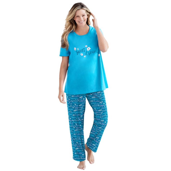Dreams & Co. Women's Plus Size Graphic Tee Pj Set Pajamas