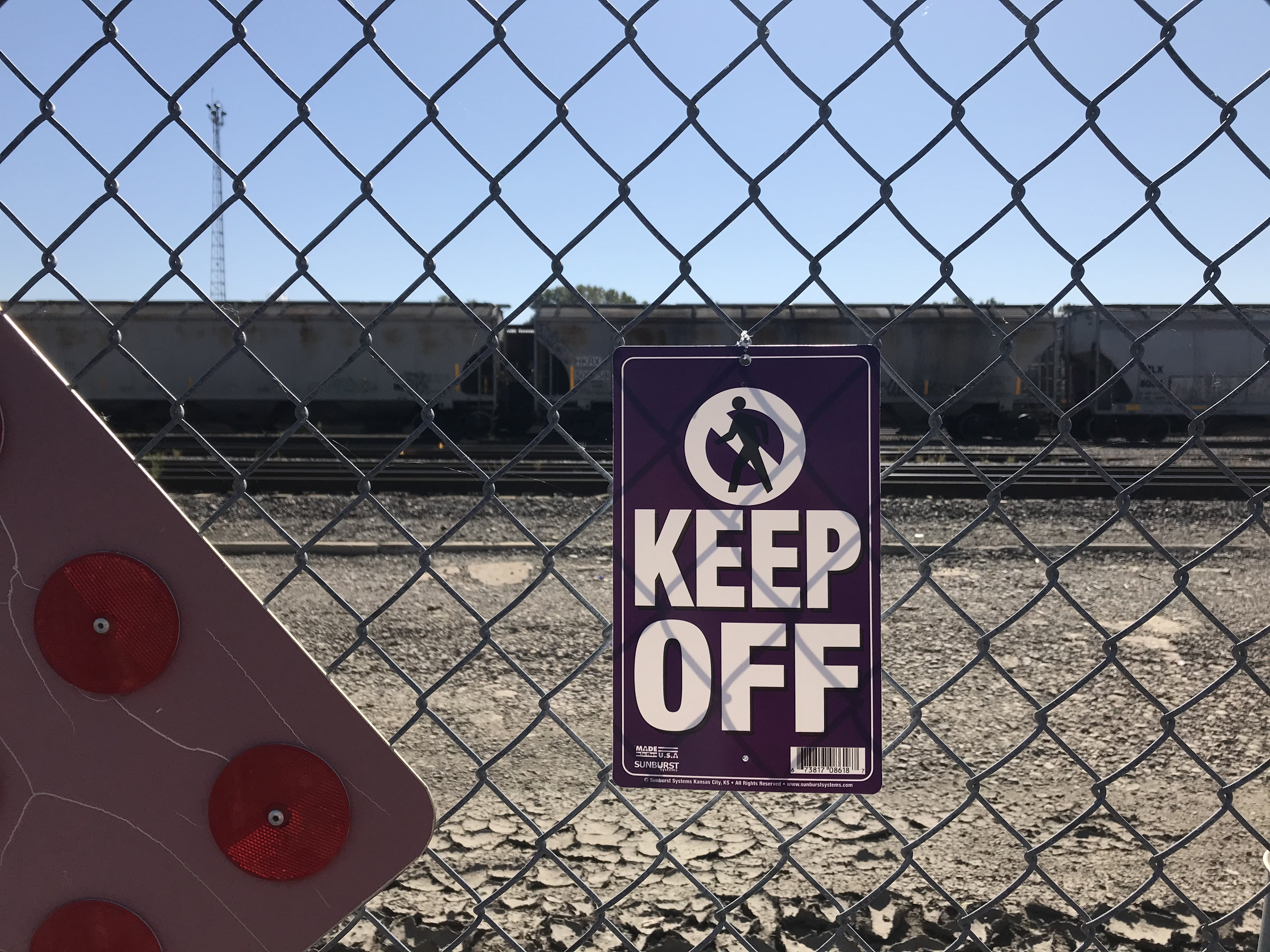 Sunburst Systems Keep Off Sign with Pre-Drilled Holes Plastic 6" W x 10" H White and Purple