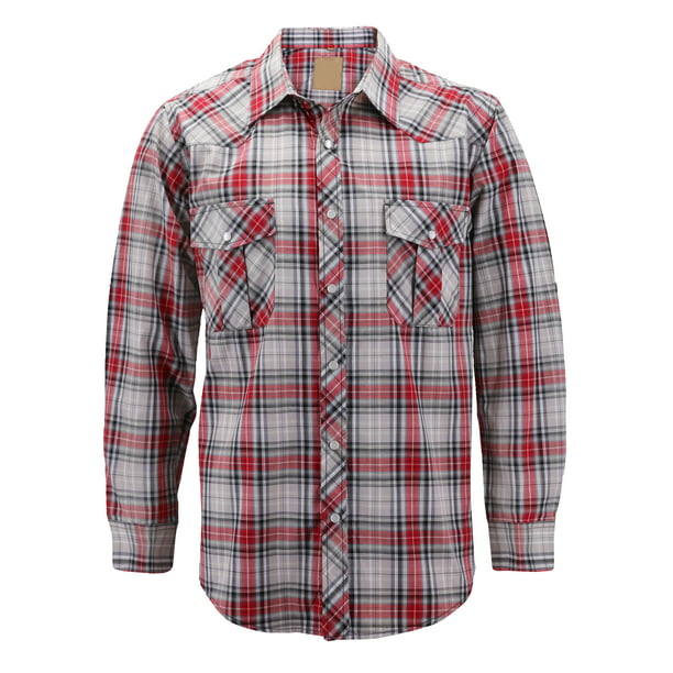 VKWEAR - Men’s Western Pearl Snap Button Down Casual Long Sleeve Plaid ...